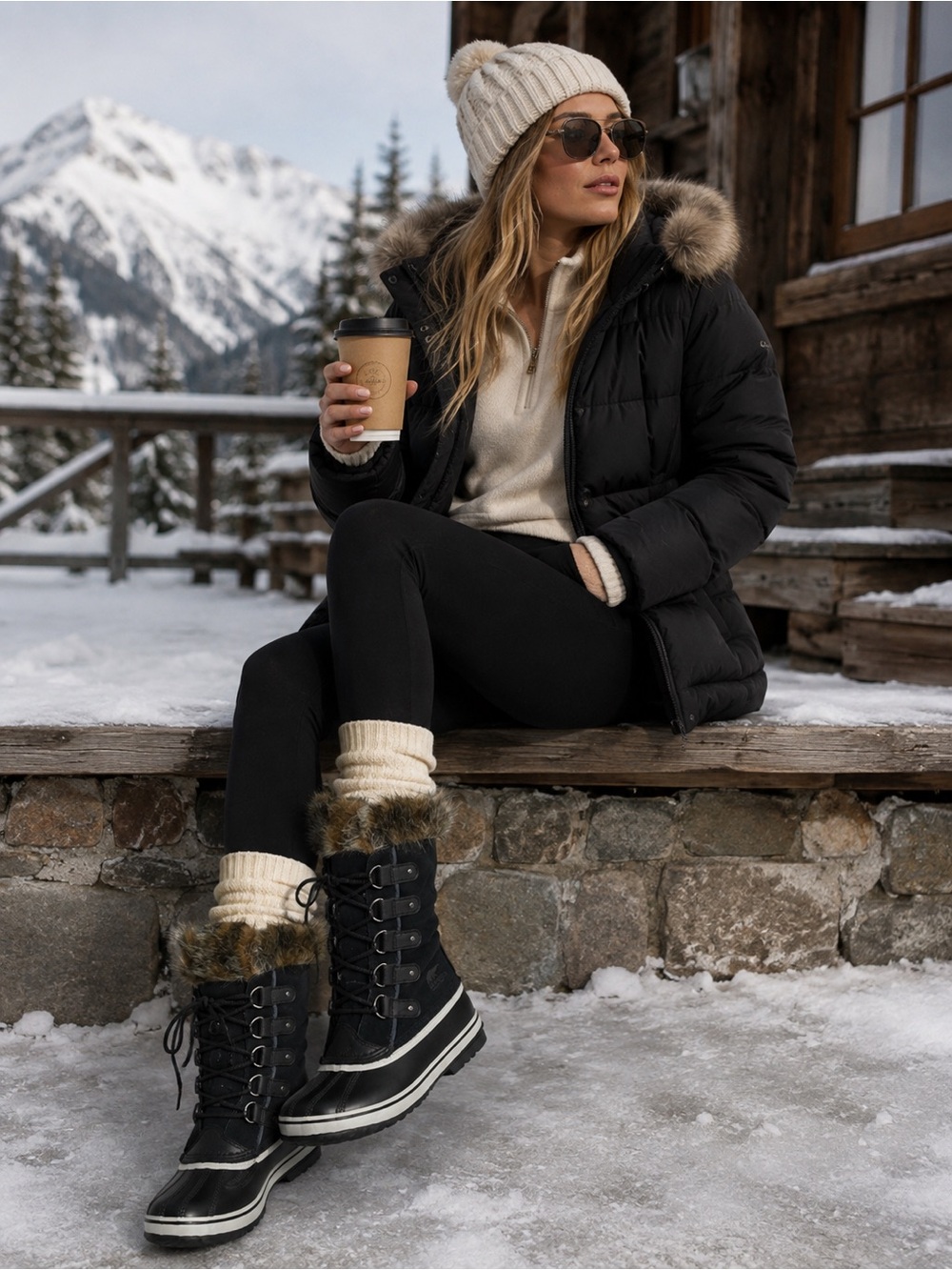 SOREL Joan of Arctic Black Fur Snow Boots